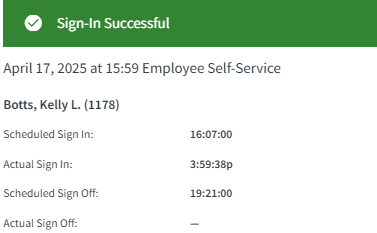 SIT receipt showing Sign-In Successful.