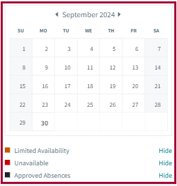 Absence availability calendar circled in red.