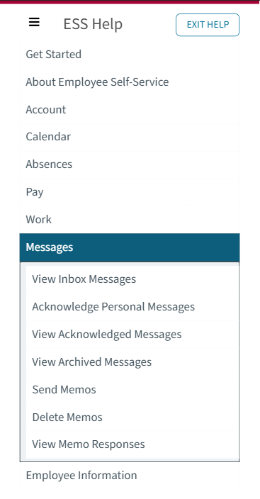 Menu that shows Messages expanded and secondary menu items like View Inbox Messages.