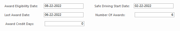 Fields on the Employee Profile screen that show Safe Driving information.