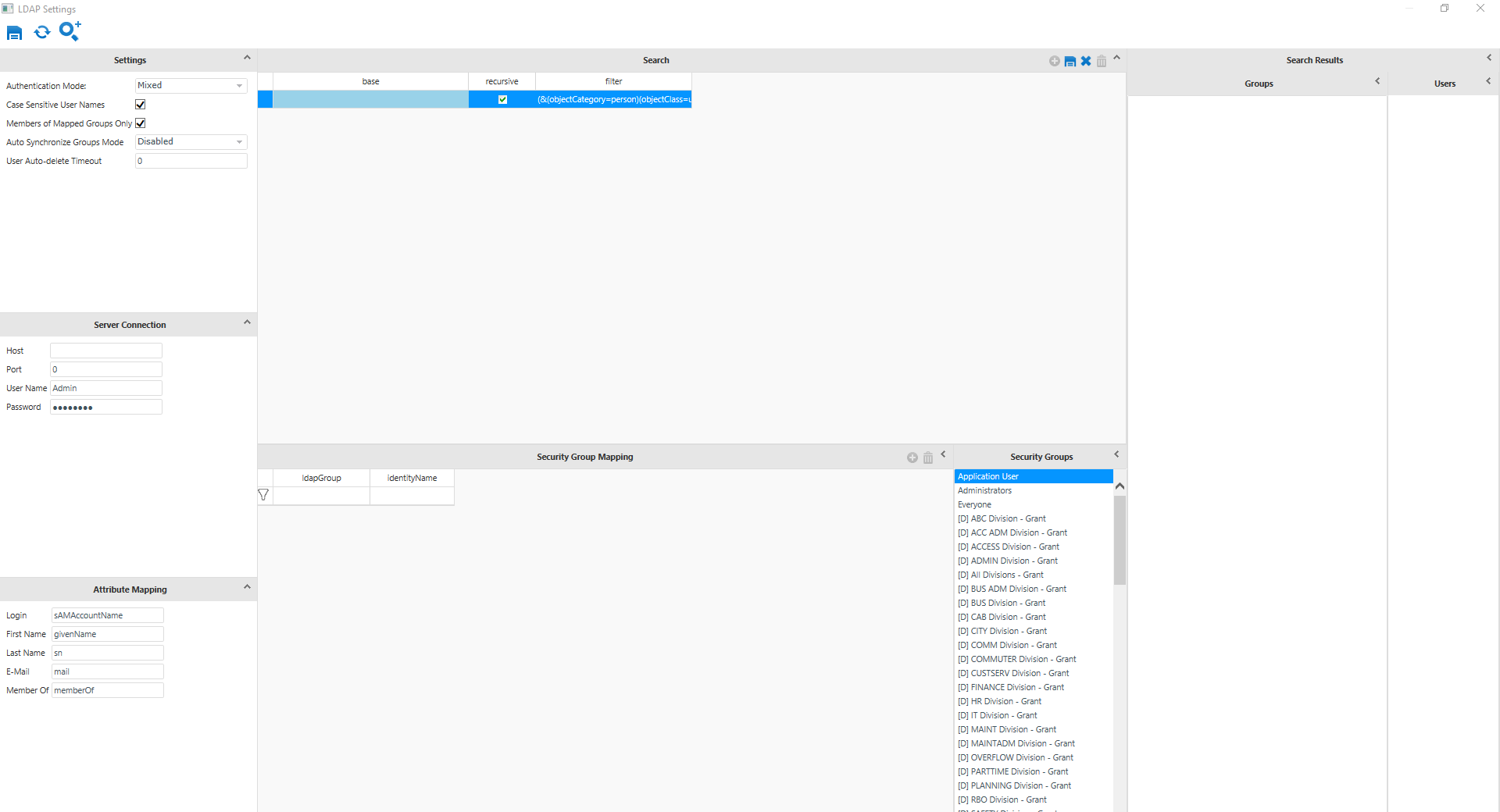 LDAP Settings screen