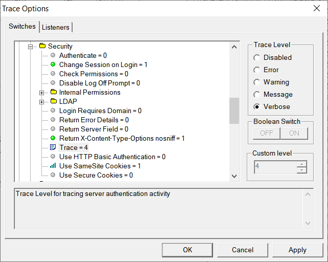 Trace Options Setting