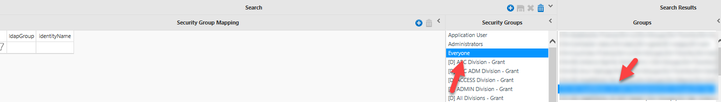 Selecting groups for Mapping LDAP User Groups to Trapeze Security Groups