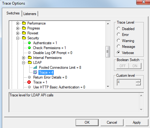 Trace Options Setting