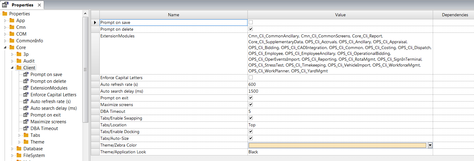 Selecting a property from the right pane