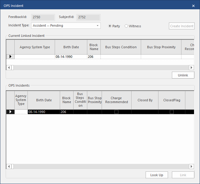 OPS Incident dialog box
