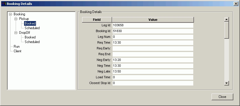 Booking Details dialog box