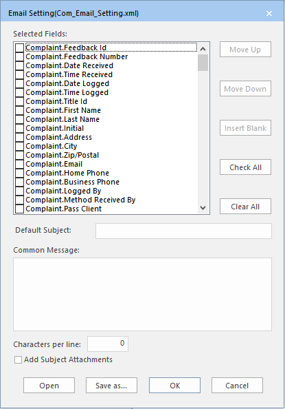 Email Setting dialog box