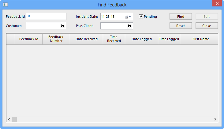 Find Feedback dialog box