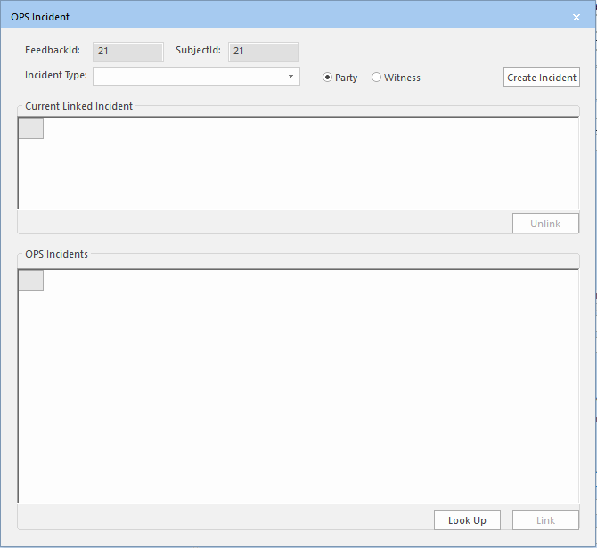 OPS Incident dialog box