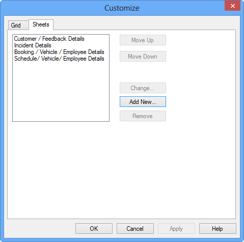 Customize dialog box