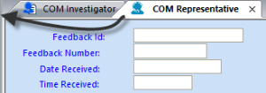 COM Investigator and COM Representative tabs