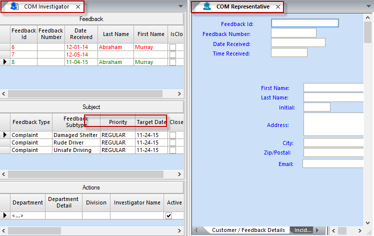 Screen of the vertical tab group