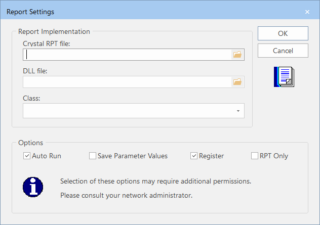 Report Settings dialog box