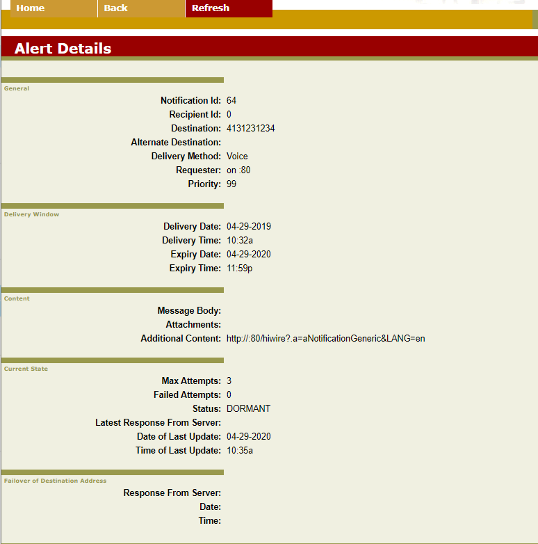 Alert Details screen