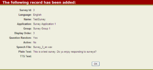 Survey Confirmation dialog box