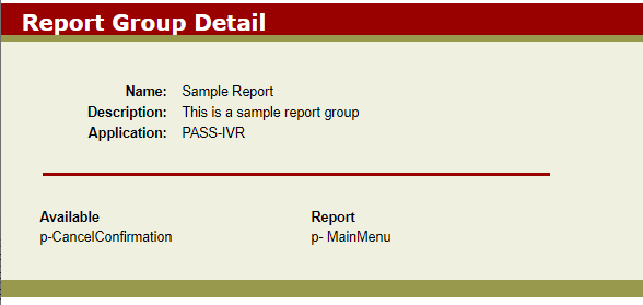 Report Group Detail screen