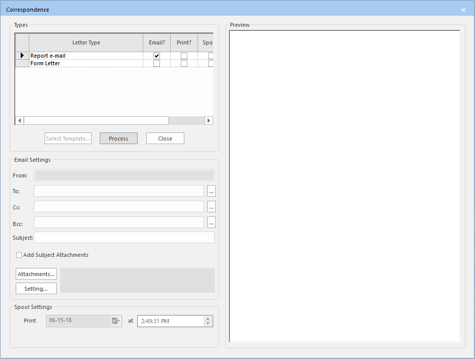 Correspondence dialog box