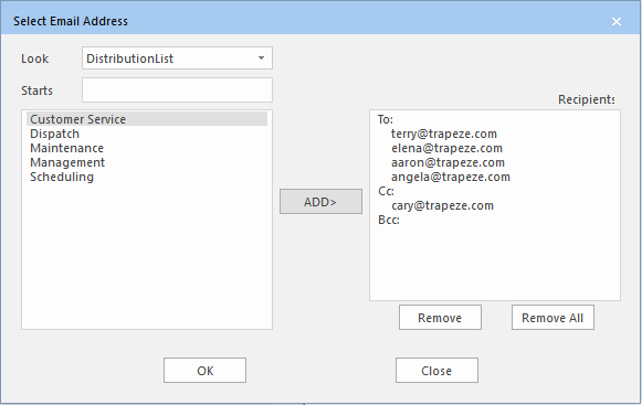 Select Email Address dialog box