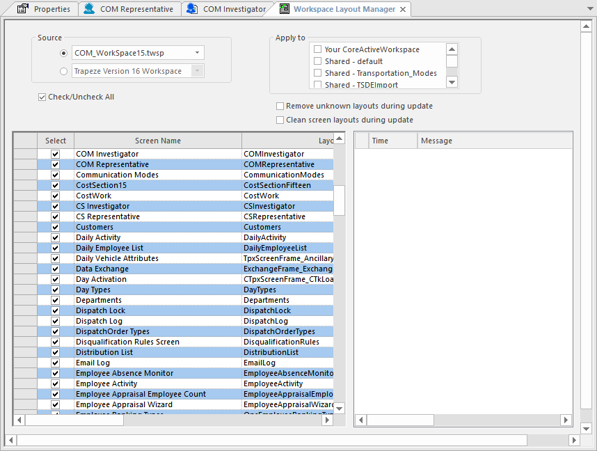 Workspace Layout Manager tab