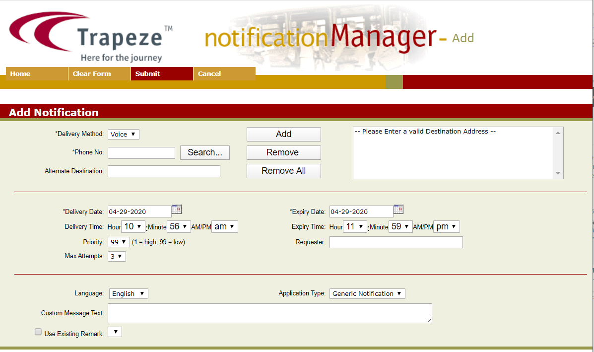 Add Notification Screen