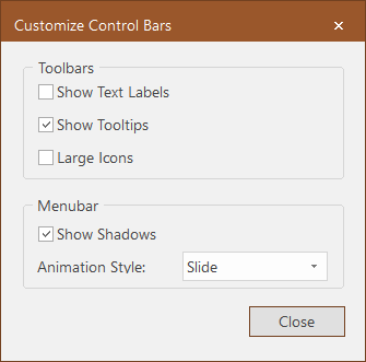 Customize Control Bars dialog box