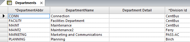 Departments screen shot