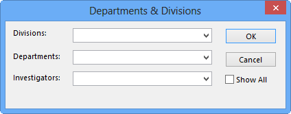 Departments & Divisions dialog box