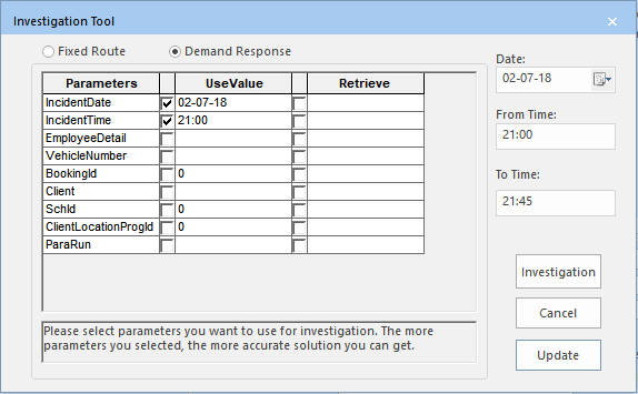 Investigation Tool dialog box