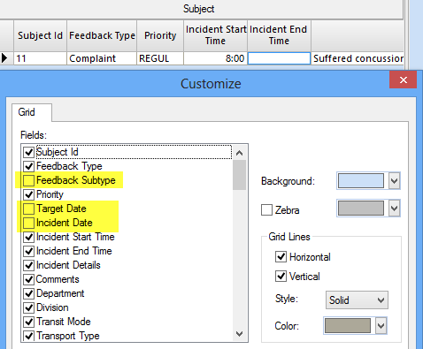 Subject pane and the Customize dialog box