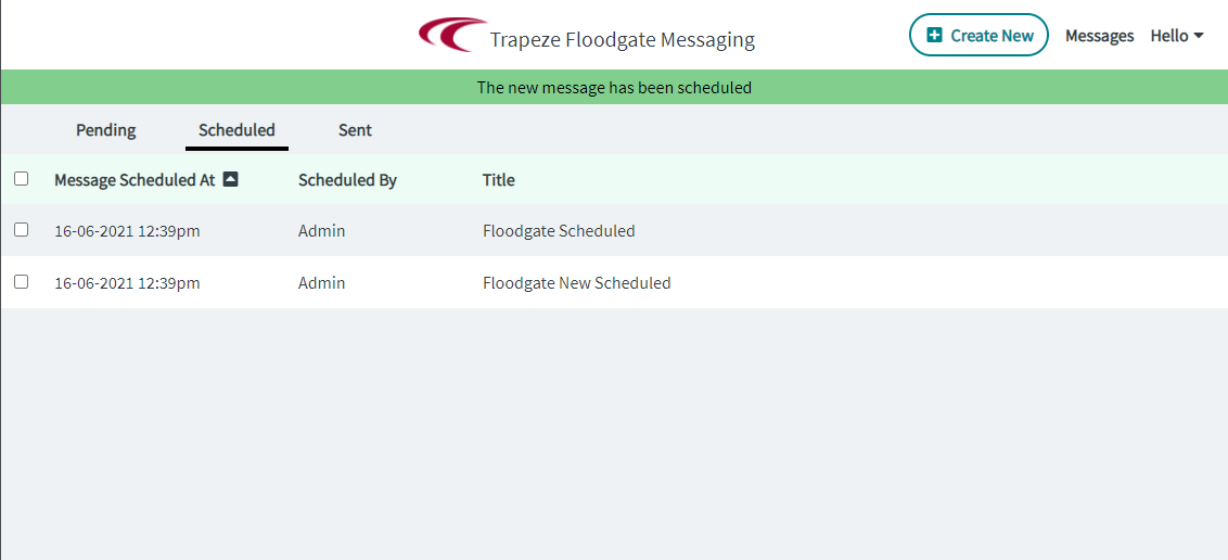 Sample successfully scheduled message