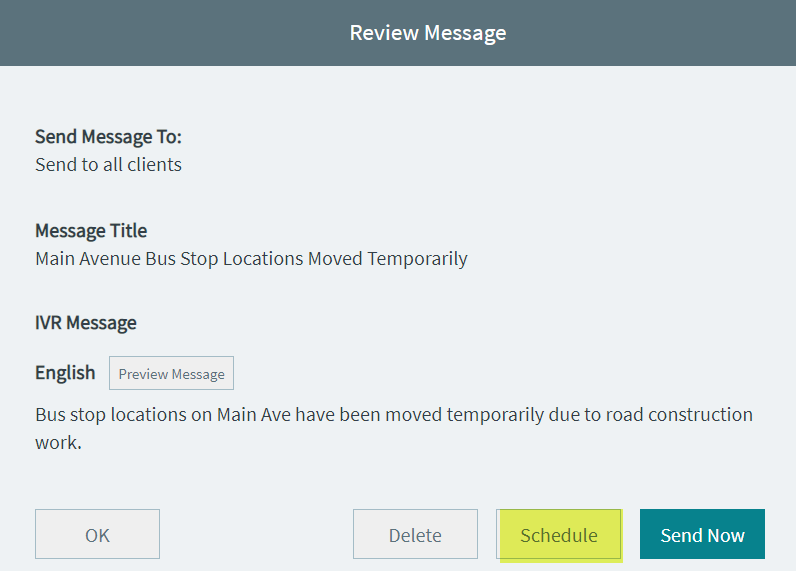 Delete option in Review Message screen