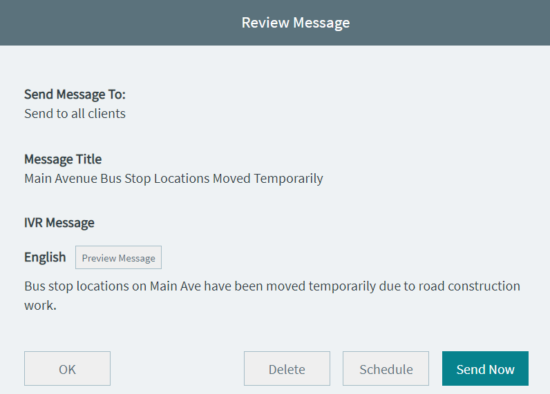 Review Message screen