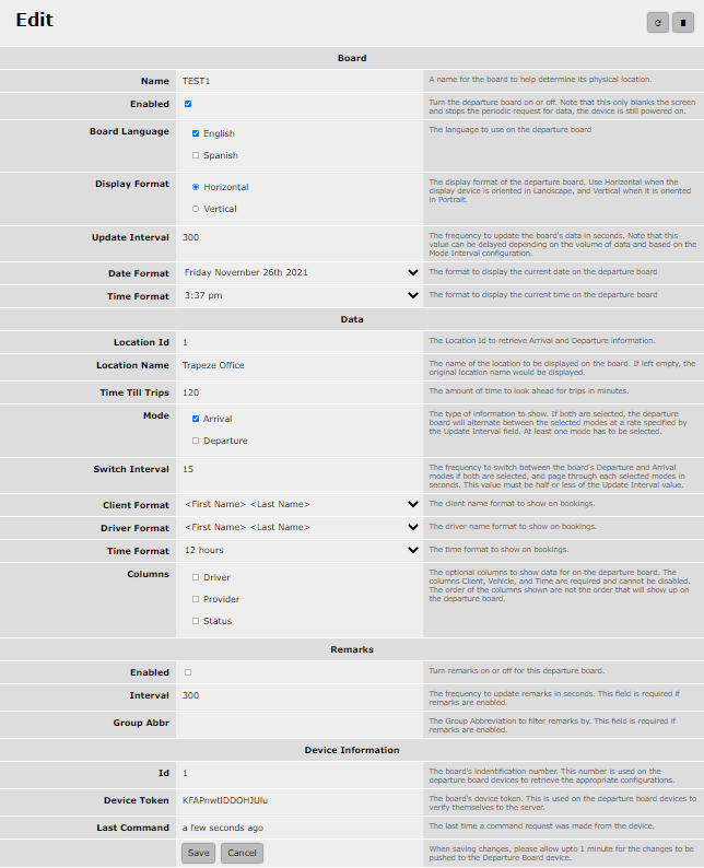 Sample board with fields