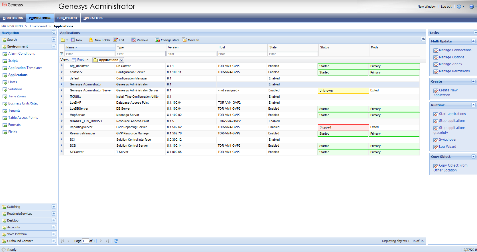 Sample list of servers