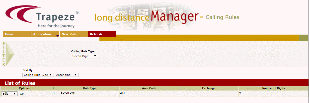 Calling Rules Screen with sample data