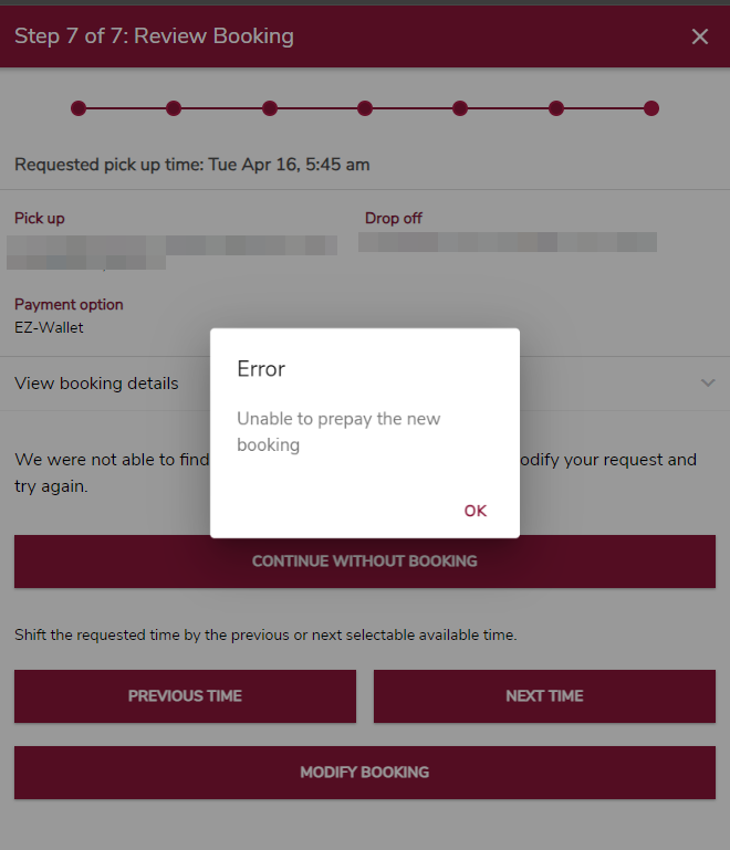 The new error message pop-up
