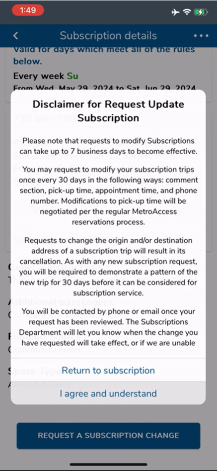 The disclaimer popup window for PASS App.