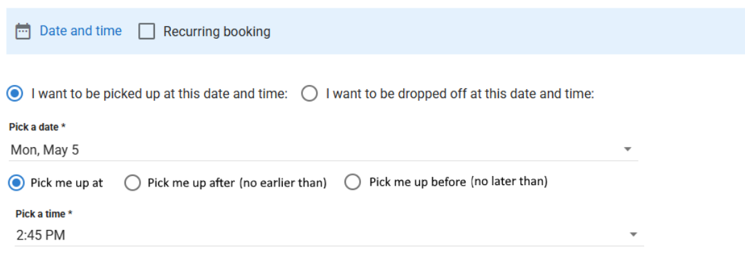 Options in PASS Web for ReqTime, ReqEarly, ReqLate