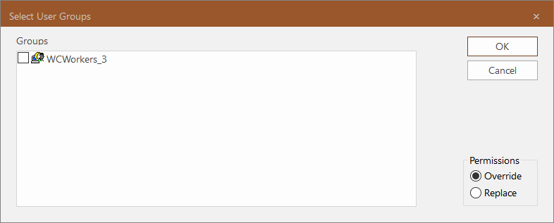 Select User Group dialog with sample data