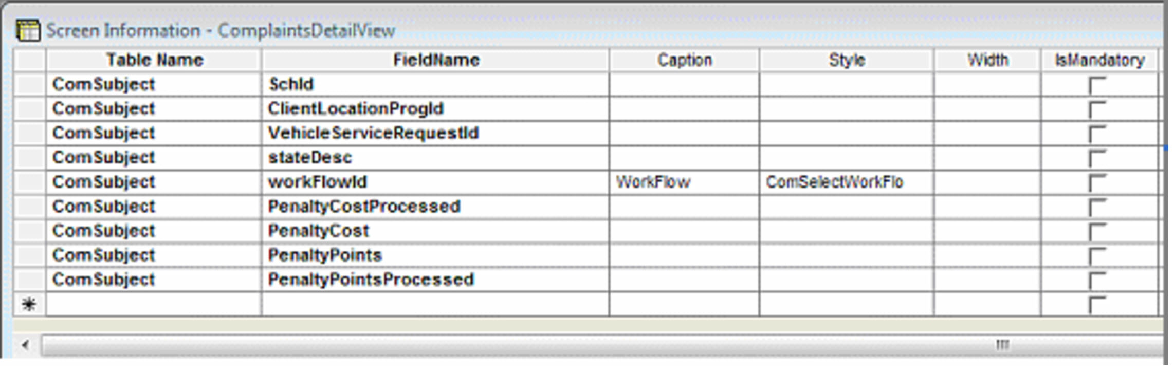 Screen Information screen