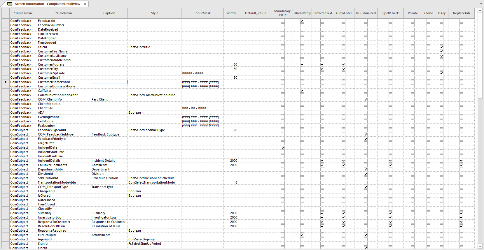 Screen Information screen