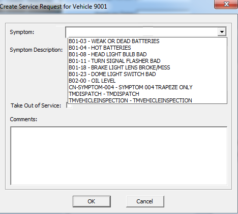 Create Service Request for Vehicle xx