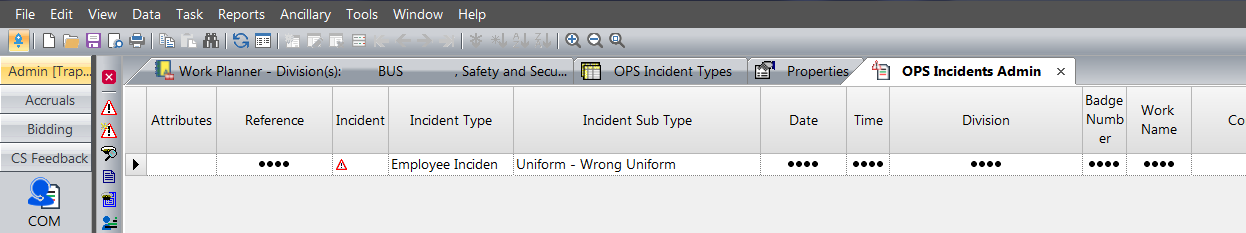 OPS incident in the OPS Incidents Admin screen