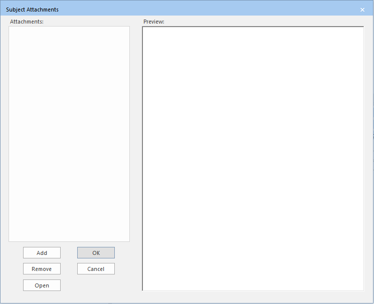 Subject Attachments dialog box