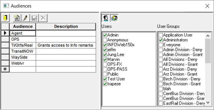 Audiences dialog box