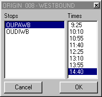 Sample list of stop/nodes within radius in a dialog box