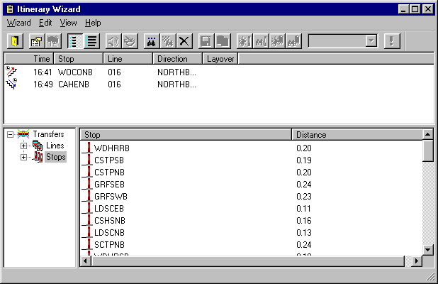 Sample values showing leg in itinerary in the Itinerary Wizard