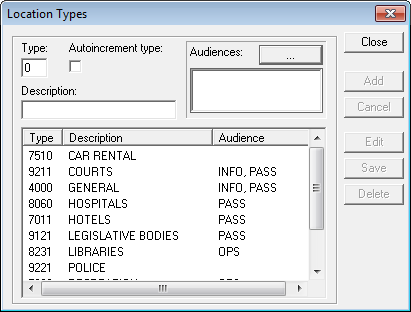 Location Types dialog box