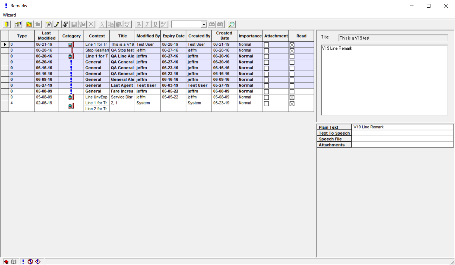 Sample remark in the Remarks screen